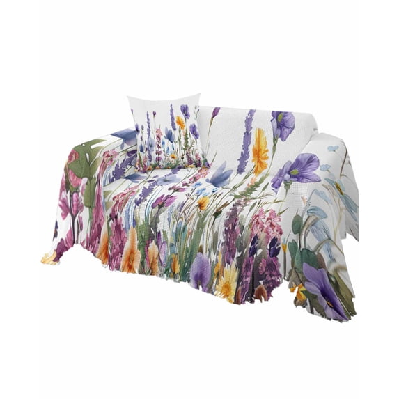 Botanical Purple Sofa Couch Covers for Dog,Washable Sofa Throw Cover Single Slipcovers for Armchair with Tassels,Floral Garden Leaves Herb Spring Summer Couch Protector Towel Blanket Medium 71x91