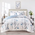 thumbnail image 1 of Botanical Quilt Set 3 Pieces King Size  Blue Flower Branch On White Reversible Bedspread Coverlet Soft Microfiber Lightweight Bed Cover For All Season (102" X 90" 1 Quilt+ 2 Pillow Shams), 1 of 7