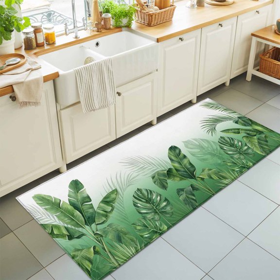 Botanical Rainforest Plants Rectangle Area Rug 2x6ft,Living Room Rug Non-Slip Washable Circle Rugs Pad,Watercolor Tropical Banana Leaves Soft Floor Carpet for Bedroom Dining Room