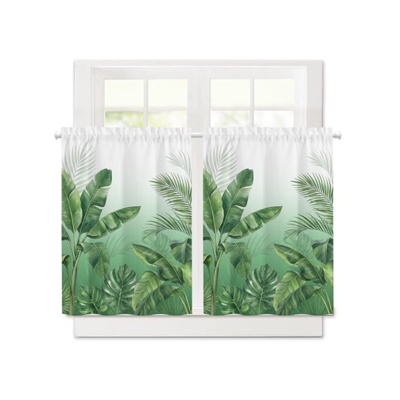 Botanical Rainforest Plants Short Blackout Curtains 36 Inch Long,Watercolor Tropical Banana Leaves Rod Pocket Kitchen Curtains,2 Panels Thermal Insulated Room Darkening Drapes for Bedroom,30"W x 36"L