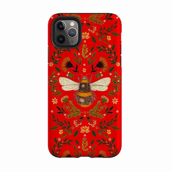 Botanical Red Bee Garden Insect Phone Case for iPhone 17 16 15 14 13 12 11 Pro Max