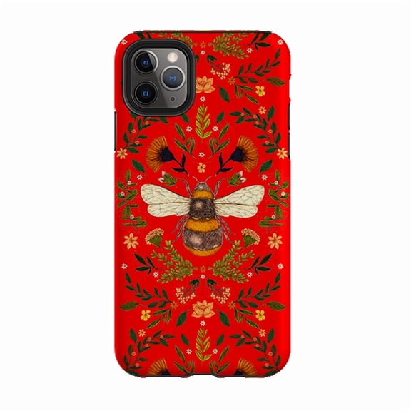 Botanical Red Bee Insect Garden Phone Case for iPhone 17 16 15 14 13 12 11 Pro Max