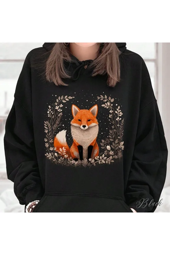 Botanical Red Fox Boho Hoodie, Boho Autumn Hoodie, Forest Animal Graphic Hoodie, Woodland Creature Hoodie, Cottagecore Clothes, Fox Gifts