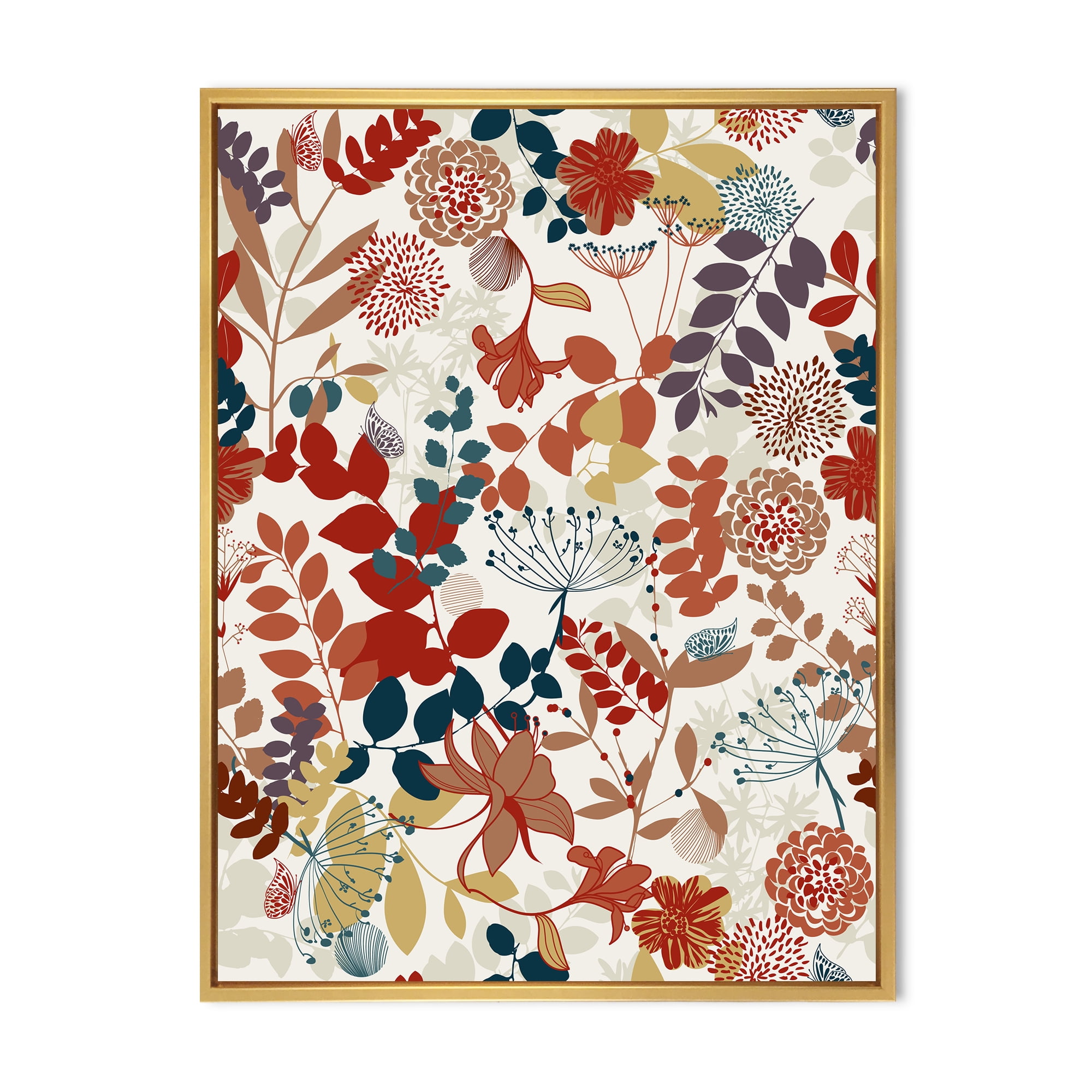 Botanical Retro Garden 30 in x 40 in Framed Painting Canvas Art Print, by Designart