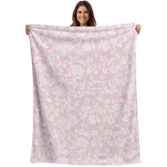 Botanical Rose Blanket Soft Cozy Warm Throw Blanket for Couch, Plush Fuzzy Flannel Blankets for Sofa, Vintage Blush Pink Floral Leaf Summer Farmhouse Bed Blankets Lightweight Gifts for Women, 32"x48"