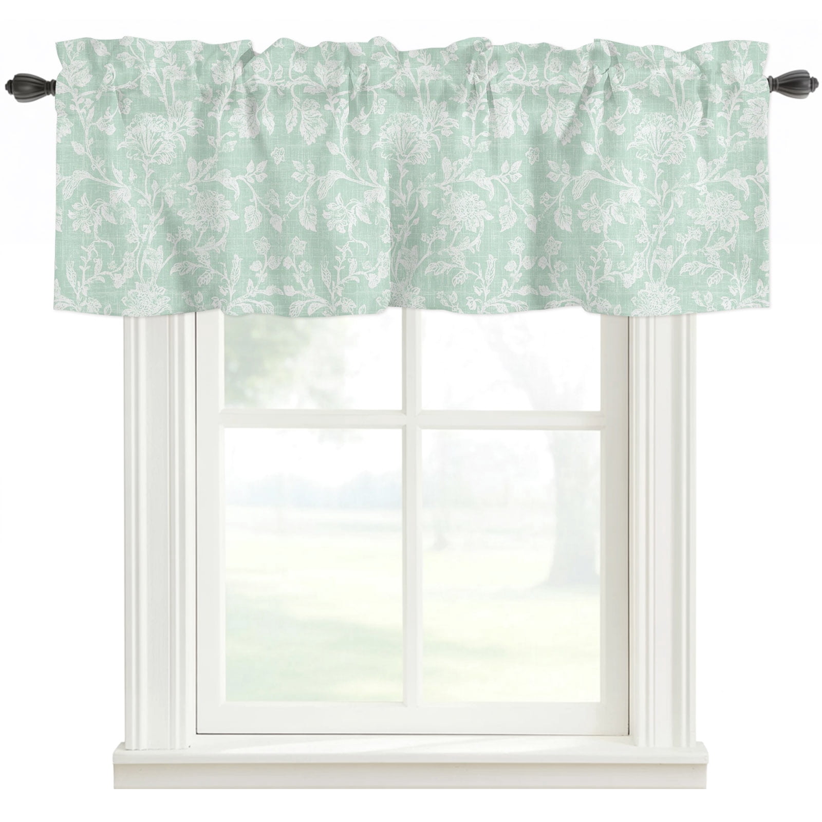 Botanical Rose Bud Valances for Windows Farmhouse Kitchen Curtains ...
