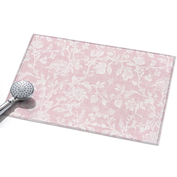Botanical Rose Entryway Rug 2x3ft Washable Non Slip Bathroom Rug Indoor Floor Front Door Mat Vintage Blush Pink Floral Leaf Summer Farmhouse Rectangle Area Rugs Carpet for Kitchen Office Dining Room