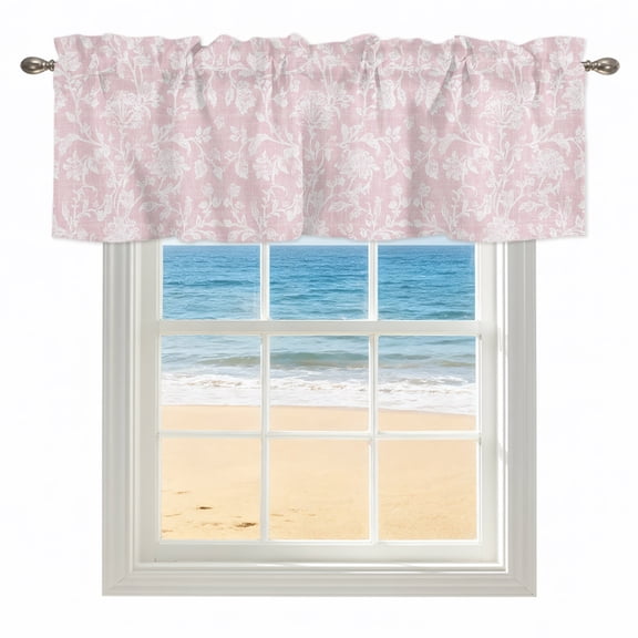 Botanical Rose Kitchen Valances for Windows 60x18 Inch Kitchen Curtains Valances Rod Pocket Vintage Blush Pink Floral Leaf Summer Farmhouse Bathroom Window Valances for Window Treatment Decor