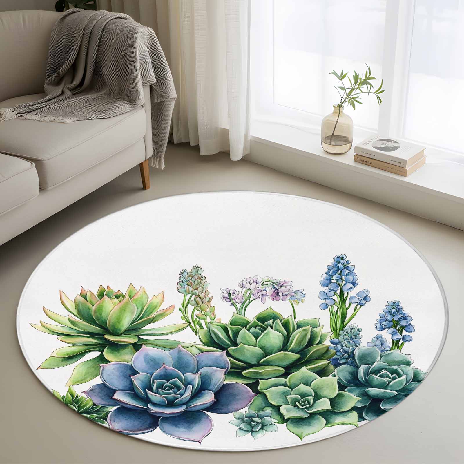 Botanical Round Rug 4ft Washable Circle Entryway Rugs Non Slip Summer ...