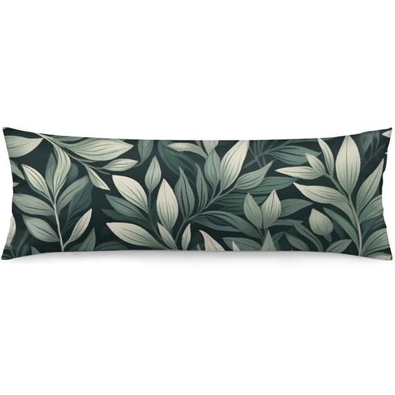 Botanical Sage Green Leaves Floral Art Pattern Body Pillow Cover/Case 20-Inch X 54-Inch Full Body Pillow Cover Natural Greenery Body Pillow Case with Hidden Zipper Closure For Bed Couch Home Gift