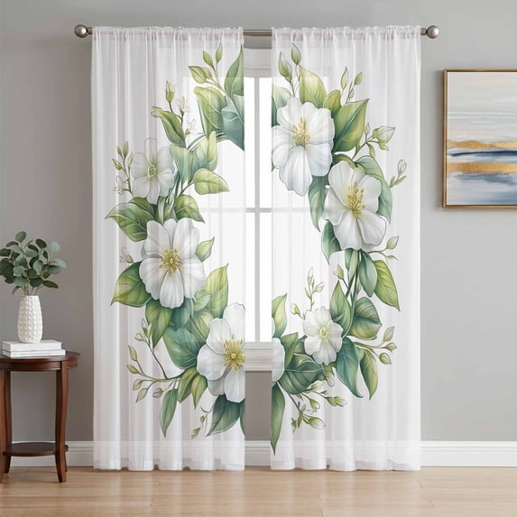 Botanical Sage Green Sheer Curtains 72 Inch Length 2 Panels Set, Garden ...