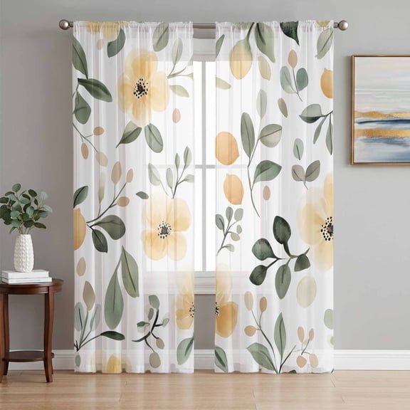 Botanical Sheer Curtains 84 Inch Length 2 Panels Set, Flower Floral Vintage Wildflower Garden Motifs Voile Window Treatment Rod Pocket Curtains Sheers Drapes for Bedroom/Living Room/Kitchen 52"x84"x2