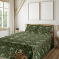 thumbnail image 1 of Ambesonne Botanical Fitted & Flat Sheet with Shams 4 Pcs Set, Art Leaves of the Jungle, Queen, Reseda Green and Brown, 1 of 5