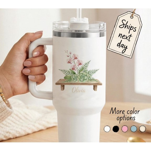 Botanical Shelf Floral Tumbler, Succulent Orchid Cup, Personalized Teacher Gift, Gardener Appreciation Present, Plant Lover Birthday Gift , 20 Oz