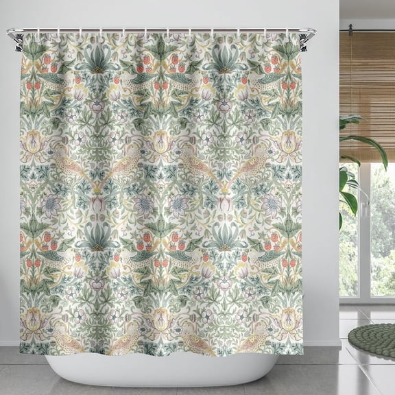 Botanical Shower Curtain Vintage Spring Floral Bathroom Decor Boho Nature Plant Green Herbs Shower Curtain Design with Hooks 60x72inches