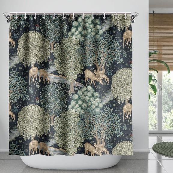 Botanical Shower Curtain Vintage Spring Floral Bathroom Decor Boho Nature Plant Green Herbs Shower Curtain Design with Hooks 60 x 72 Inches