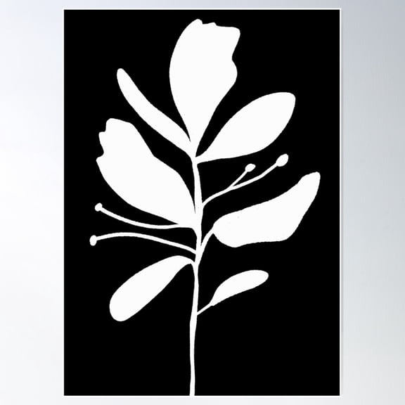 Botanical Silhouette Modern Black And White Design 1 Poster Wall Art, Modern Wall Decor For Living Room Bedroom, 8x12 UNFRAMED