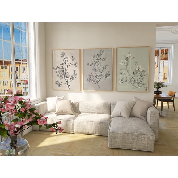 Botanical Sketches Classic Poster Print Floral Boho Neutral Farmhouse Kitchen Art Set 3
