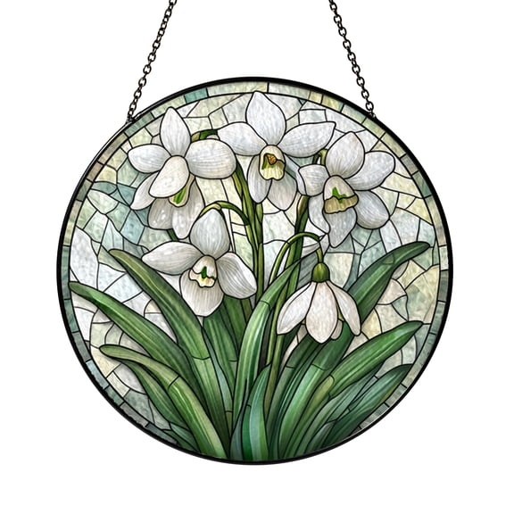 Botanical Snowdrop Stained Glass Style Window Panel