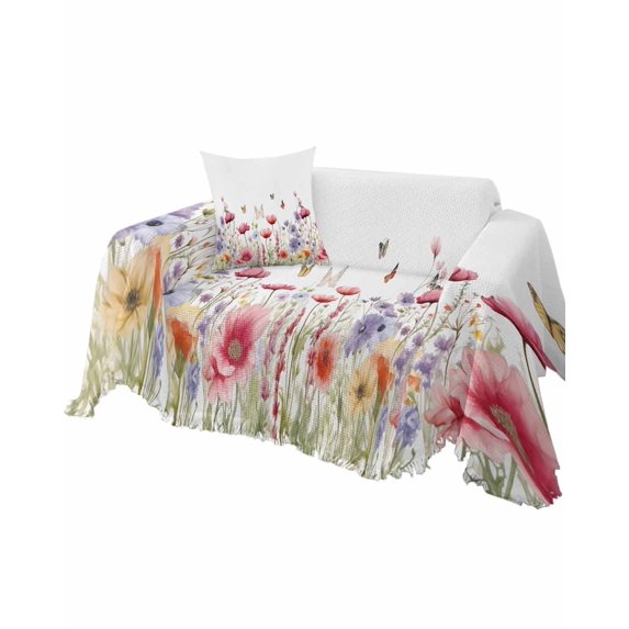 Botanical Sofa Couch Covers for Dog,Washable Sectional Couch Slipcovers for Loveseat with Tassels,Spring Flower Garden Plant Leaves Herb White Non Slip Sofa Throw Cover Blanket Large 71''x102''