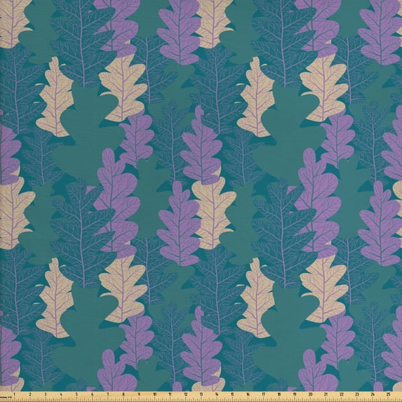 Botanical Sofa Upholstery Fabric by the Yard, Autumnal Acorn Leaf Dark Colored Arrangement, Decorative Fabric for DIY and Home Accents, Lavender Pale Sepia by Ambesonne