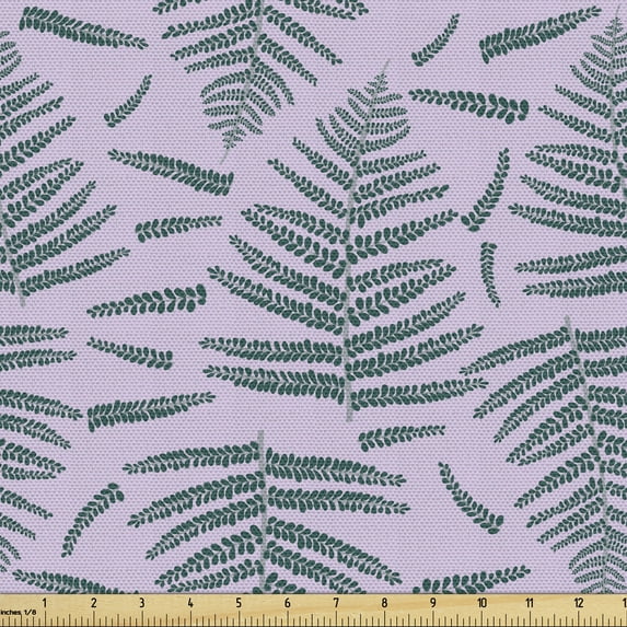 Botanical Sofa Upholstery Fabric by the Yard, Fern Leaves on Pastel Background, Decorative Fabric for DIY and Home Accents, Pastel Purple Dark Teal by Ambesonne