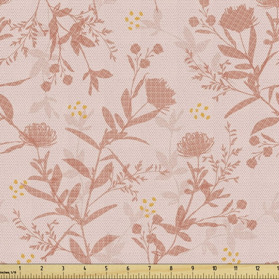 Ambesonne Botanical Fabric by the Yard Upholstery, Hand Drawn Pinkish Flower, 10 Yards, Blush