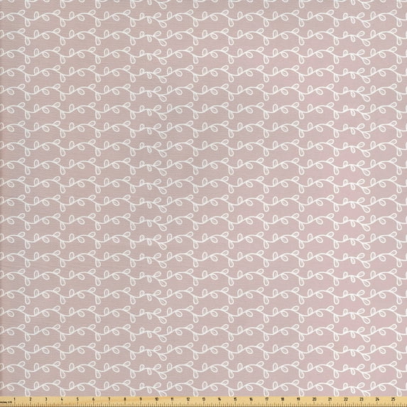 Ambesonne Botanical Fabric by the Yard Upholstery, Monochrome Leaves Art, 2 Yards, Pale Salmon White