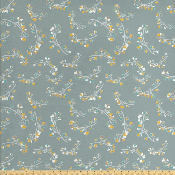 Botanical Sofa Upholstery Fabric by the Yard, Pattern of Pastel Tone Summer Garden Branches with Flowers, Decorative Fabric for DIY and Home Accents, Multicolor by Ambesonne