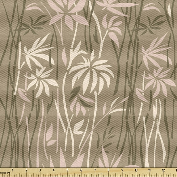 Ambesonne Botanical Fabric by the Yard Upholstery, Tropical Leaf Nude Tones, 5 Yards, Camel and Pale Salmon