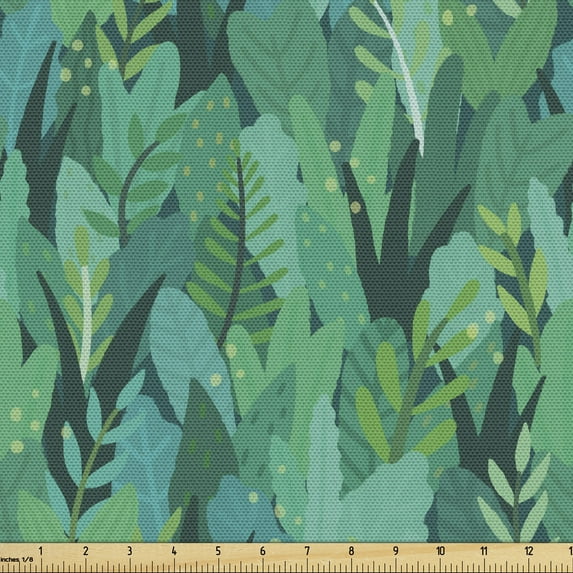 Ambesonne Botanical Fabric by the Yard Upholstery, Continued Forest Bushes, 1 Yard, Green and Forest Green