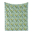 thumbnail image 1 of Botanical Soft Flannel Fleece Blanket, Fresh Lemon Patterns with Blossoms and Branches Botanical Spring Art, Cozy Plush for Indoor and Outdoor Use, 50" x 70", Yellow Blue and Green, by Ambesonne, 1 of 6