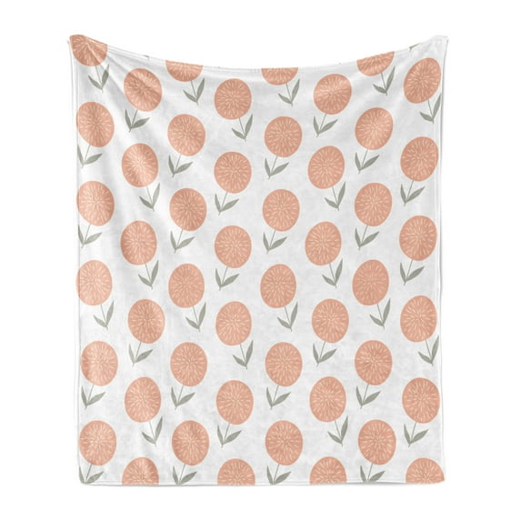 Botanical Soft Flannel Fleece Blanket, Pattern with Hand Drawn Style Floral Elements Pastel Colors Spring Nature, Cozy Plush for Indoor and Outdoor Use, 70" x 90", Peach Sage Green, by Ambesonne