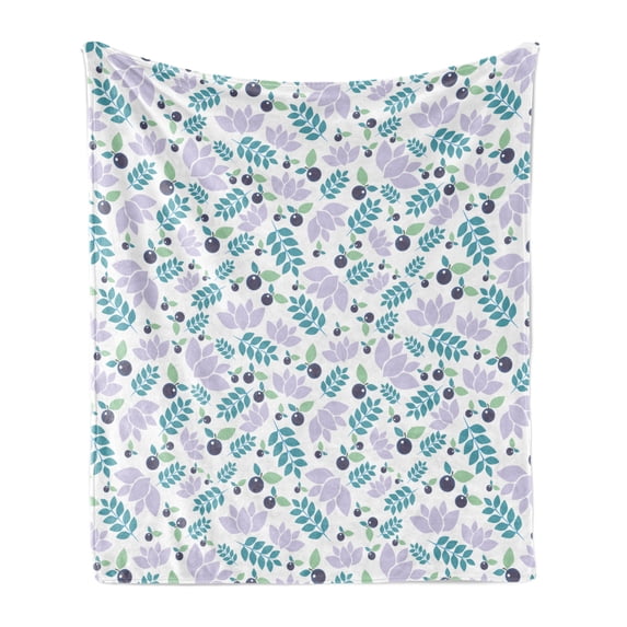 Botanical Soft Flannel Fleece Blanket, Peace Theme Natural Motifs Along Abstract Olive Branch Images on Plain Background, Cozy Plush for Indoor and Outdoor Use, 50" x 60", Multicolor, by Ambesonne