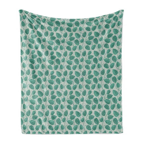 Botanical Soft Flannel Fleece Throw Blanket, Continuous Pattern with Flourish Leafy Garden Swirls, Cozy Plush for Indoor and Outdoor Use, 50" x 70", Sage Green Seafoam, by Ambesonne