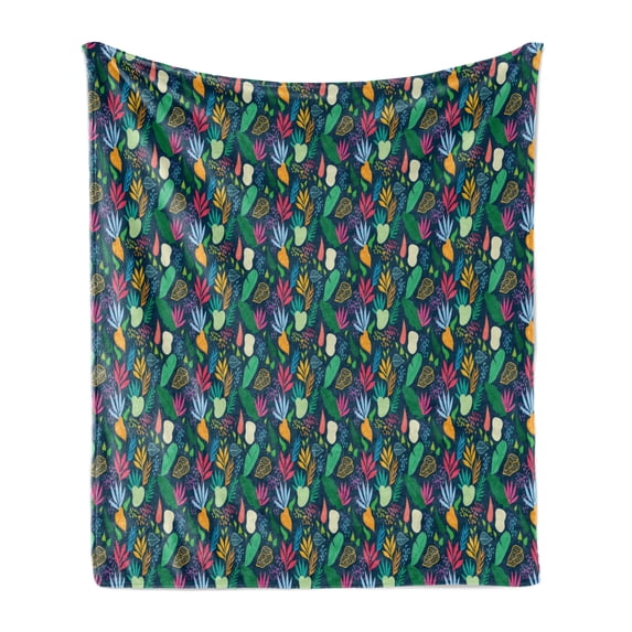 Botanical Soft Flannel Fleece Throw Blanket, Creative Nature Fun Pattern with Abstract Leaves and Spots, Cozy Plush for Indoor and Outdoor Use, 50" x 60", Multicolor, by Ambesonne
