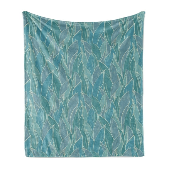Botanical Soft Flannel Fleece Throw Blanket, Floral Theme Natural Illustration of Abstract Leaves Pattern in Bluish Colors, Cozy Plush for Indoor and Outdoor Use, 60" x 80", Multicolor, by Ambesonne