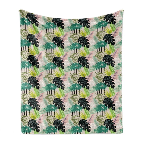 Botanical Soft Flannel Fleece Throw Blanket, Jungle Tropical Palm Leaves Banana Tree Pattern, Cozy Plush for Indoor and Outdoor Use, 60" x 80", Multicolor, by Ambesonne