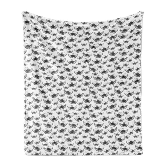 Botanical Soft Flannel Fleece Throw Blanket, Monochrome Anemone Flowers Drawing with Pointillism Technique, Cozy Plush for Indoor and Outdoor Use, 50" x 60", Charcoal Grey and White, by Ambesonne