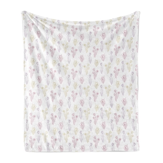 Botanical Soft Flannel Fleece Throw Blanket, Natural Theme Colorful Saffron Crocus Flowers Motifs on Plain Background, Cozy Plush for Indoor and Outdoor Use, 60" x 80", Multicolor, by Ambesonne