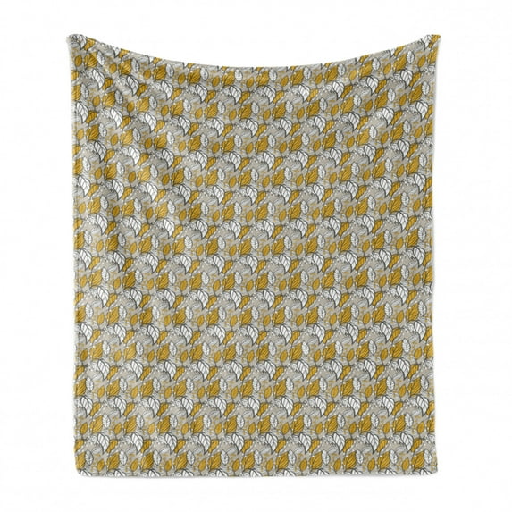 Botanical Soft Flannel Fleece Throw Blanket, Pastel Leaf Branches Harvesting Autumn Season Toned Gardening Theme, Cozy Plush for Indoor and Outdoor Use, 50" x 70", Dust and Earth Yellow, by Ambesonne