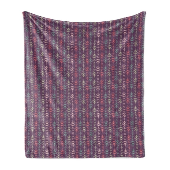 Botanical Soft Flannel Fleece Throw Blanket, Print of Colorful Floral Repeating Botany with Leaves in Ethnic Style, Cozy Plush for Indoor and Outdoor Use, 50" x 70", Eggplant Multicolor, by Ambesonne
