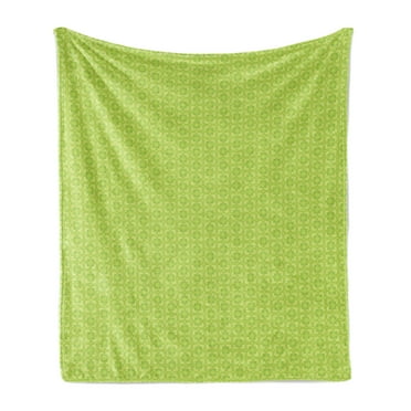 Botanical Soft Flannel Fleece Throw Blanket, Rhythmic Shamrock Leaves Inspired Symmetrical Pattern, Cozy Plush for Indoor and Outdoor Use, 70" x 90", Pale Green Apple Green, by Ambesonne