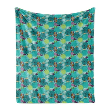 Botanical Soft Flannel Fleece Throw Blanket, Sketch Floral Bouquet Design Harmonised with Pastel Colored Uneven Spots, Cozy Plush for Indoor and Outdoor Use, 50" x 70", Multicolor, by Ambesonne