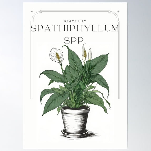 Botanical Spathiphyllum Peace Lily In Pot Rustic Sketch By Callisc Arts ÂÂÂÂÂ Poster Wall Art, Modern Wall Decor For Living Room Bedroom, 12x18 UNFRAMED