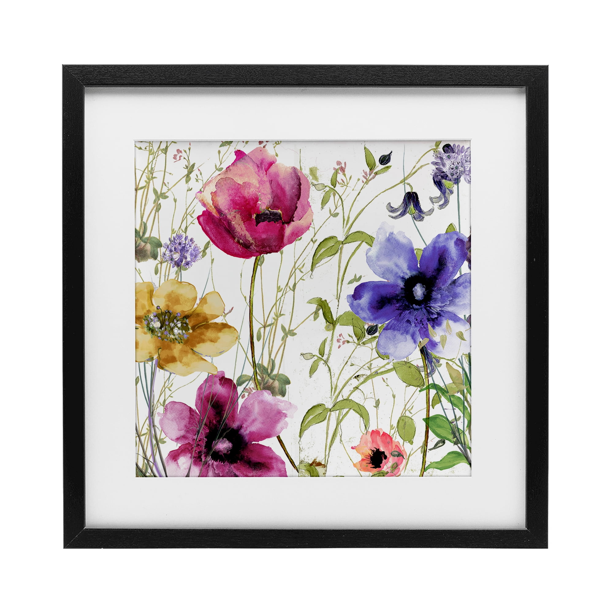 Botanical Spring Garden Blooms Black Framed Print Under Glass, design by Sasha
