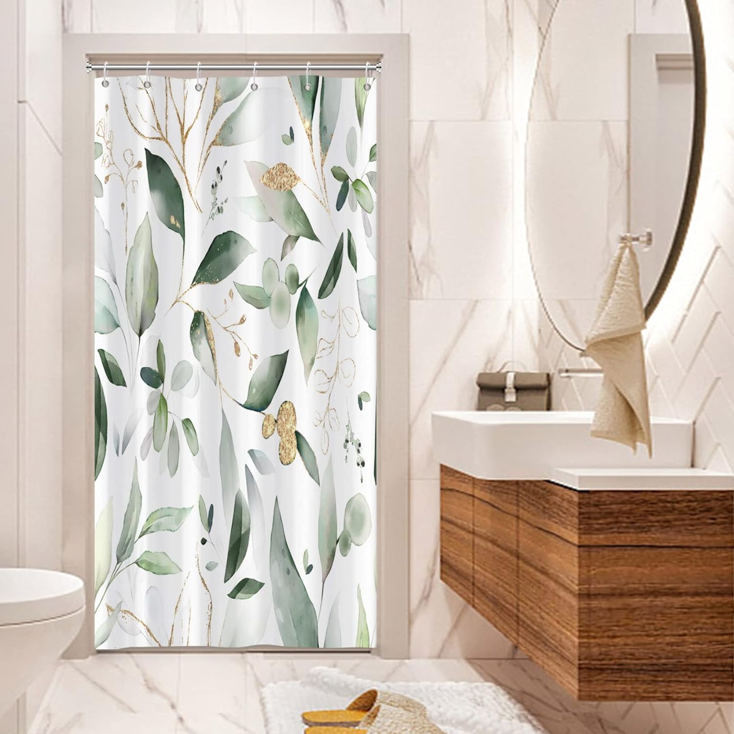 Botanical Stall Shower Curtain, Green Leaves Plants Floral Tree Small