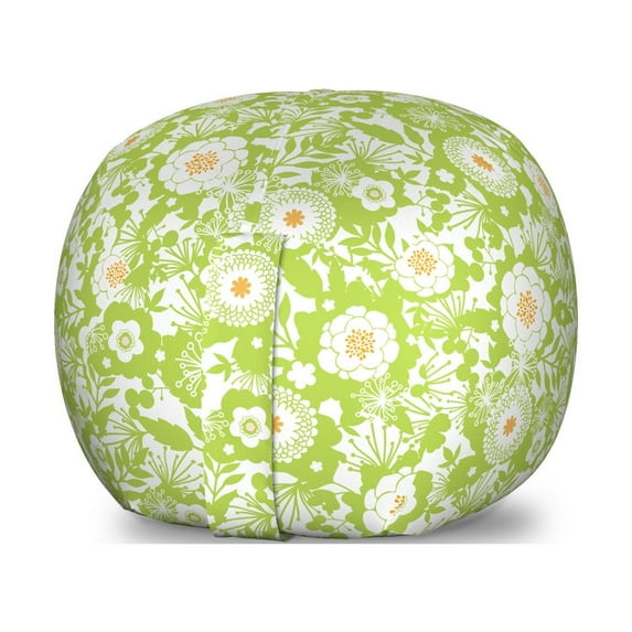 Botanical Storage Toy Bag Chair, Abstract Pattern with Floral Details Spring Beauty Blossom, Stuffed Animal Organizer Washable Bag, Large Size, Apple Green Pale Orange, by Ambesonne