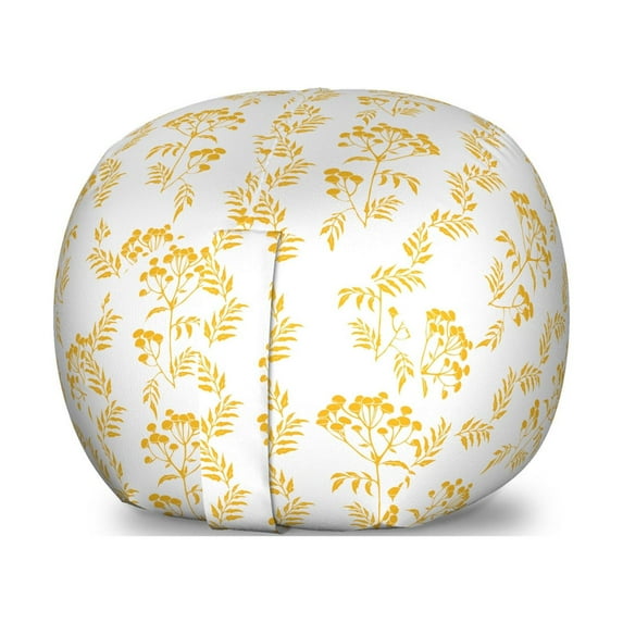 Botanical Storage Toy Bag Chair, Autumn Time Leafy Branches with Tansy Flowers on a Plain Background, Stuffed Animal Organizer Washable Bag, Large Size, Earth Yellow and White, by Ambesonne