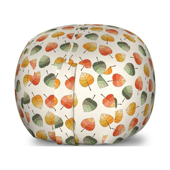 Botanical Storage Toy Bag Chair, Colorful Abstract Autumnal Leaves Cartoon Print on Pastel Backdrop, Stuffed Animal Organizer Washable Bag, Large Size, Eggshell and Multicolor, by Ambesonne